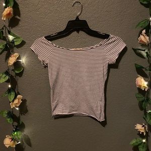 Striped off the shoulder hollister top